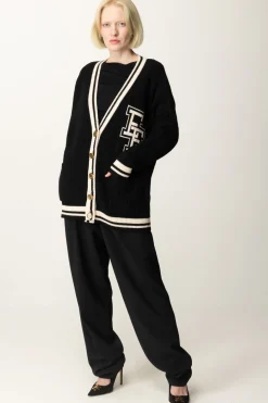 Elisabetta Franchi Cardigan In Lana Stile CollegeNERO/BURRO