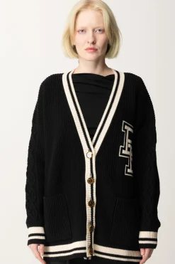 Elisabetta Franchi Cardigan In Lana Stile CollegeNERO/BURRO