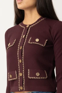 Elisabetta Franchi Cardigan Crop con CatenellaROUGE NOIR