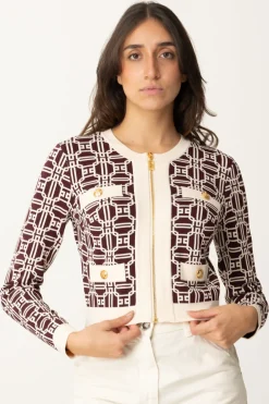 Elisabetta Franchi Cardigan Stampa Logo con CernieraROUGE NOIR/BURRO