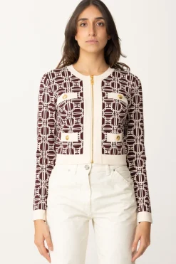 Elisabetta Franchi Cardigan Stampa Logo con CernieraROUGE NOIR/BURRO