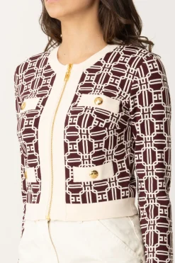 Elisabetta Franchi Cardigan Stampa Logo con CernieraROUGE NOIR/BURRO