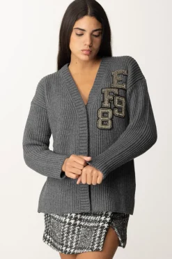 Elisabetta Franchi Cardigan Oversize con Dettagli LogoSTEEL MELANGE