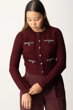 Elisabetta Franchi Cardigan In Lana Bouclé con RicamoROUGE NOIR