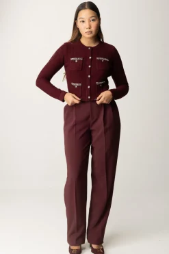 Elisabetta Franchi Cardigan In Lana Bouclé con RicamoROUGE NOIR