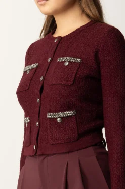 Elisabetta Franchi Cardigan In Lana Bouclé con RicamoROUGE NOIR