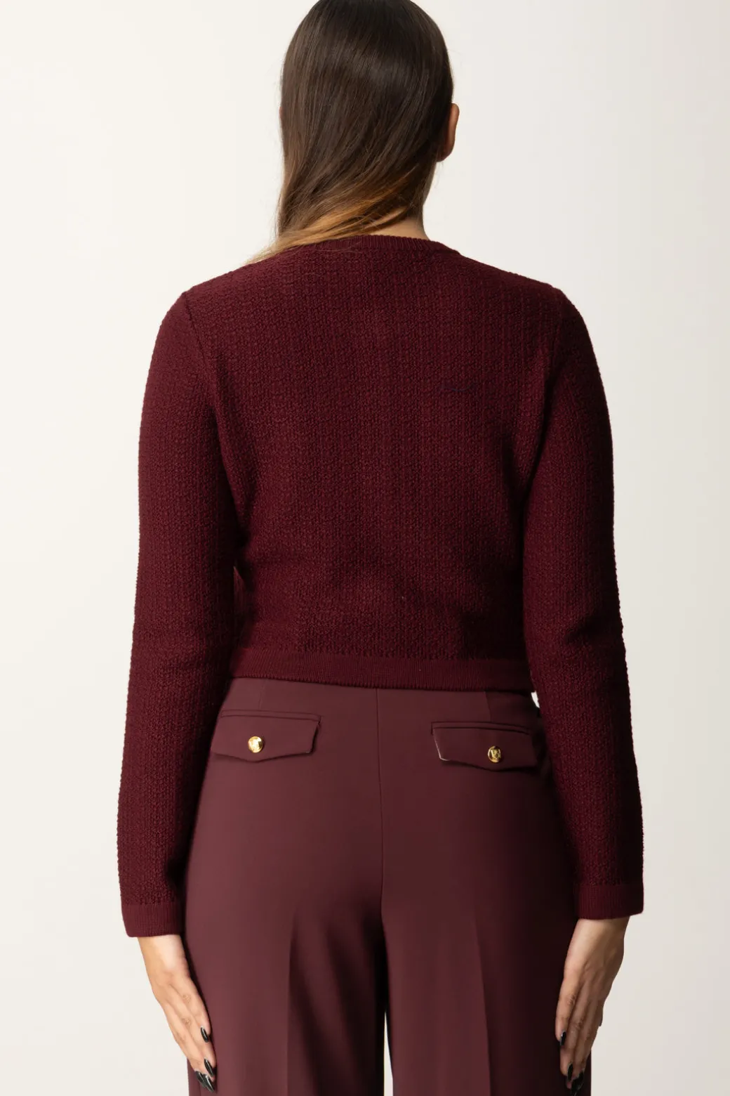 Elisabetta Franchi Cardigan In Lana Bouclé con RicamoROUGE NOIR