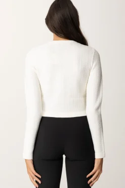 Elisabetta Franchi Cardigan In Lana Bouclé con RicamoAVORIO