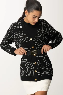 Elisabetta Franchi Cardigan In Misto Lana LetteringNERO/BURRO