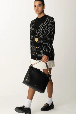 Elisabetta Franchi Cardigan In Misto Lana LetteringNERO/BURRO