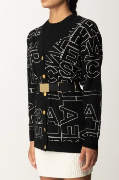 Elisabetta Franchi Cardigan In Misto Lana LetteringNERO/BURRO