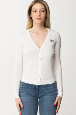 Elisabetta Franchi Cardigan con Logo e BottoniAVORIO