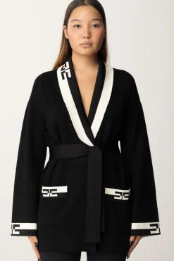 Elisabetta Franchi Cardigan con Bande LogoNERO/BURRO