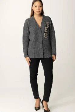 Elisabetta Franchi Cardigan In Lana con Patch Ef98STEEL MELANGE