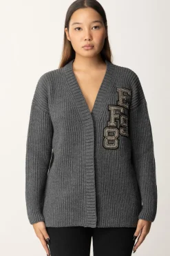Elisabetta Franchi Cardigan In Lana con Patch Ef98STEEL MELANGE
