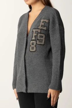 Elisabetta Franchi Cardigan In Lana con Patch Ef98STEEL MELANGE