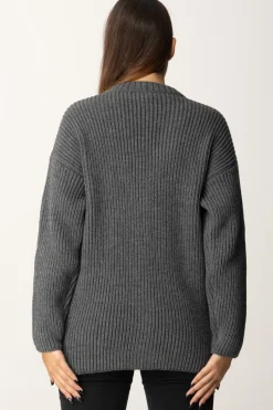 Elisabetta Franchi Cardigan In Lana con Patch Ef98STEEL MELANGE