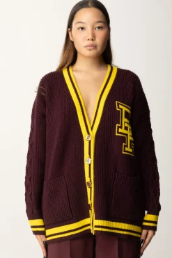 Elisabetta Franchi Cardigan In Lana Stile CollegeROUGE NOIR/MIMOSA