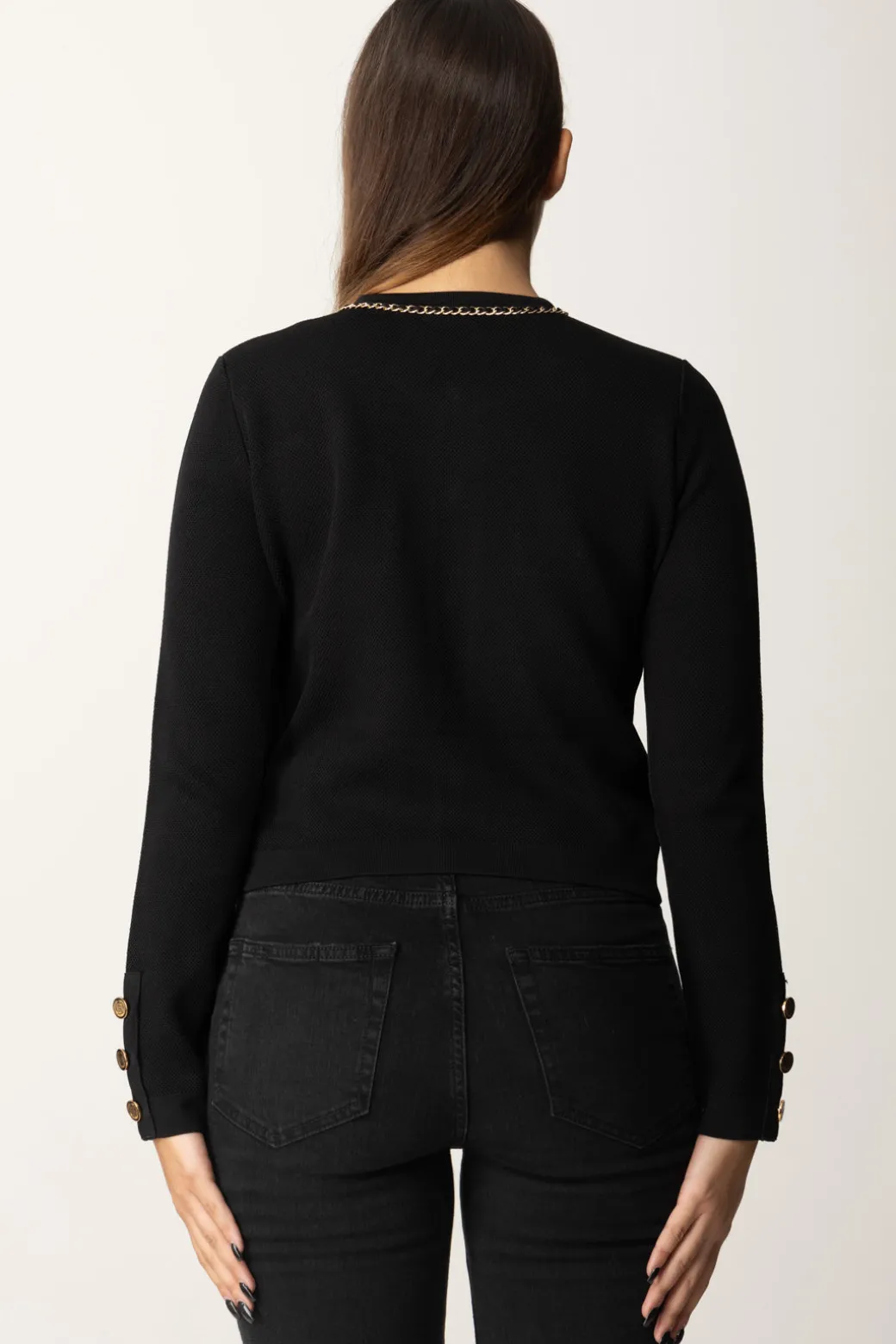 Elisabetta Franchi Cardigan Crop con CatenellaNERO