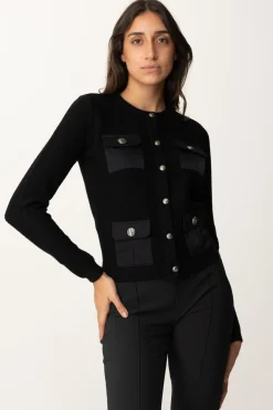 Elisabetta Franchi Cardigan In Lana Bouclé con Tasche In VelaNERO