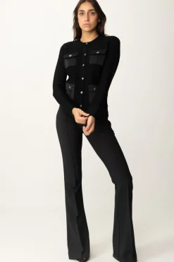 Elisabetta Franchi Cardigan In Lana Bouclé con Tasche In VelaNERO