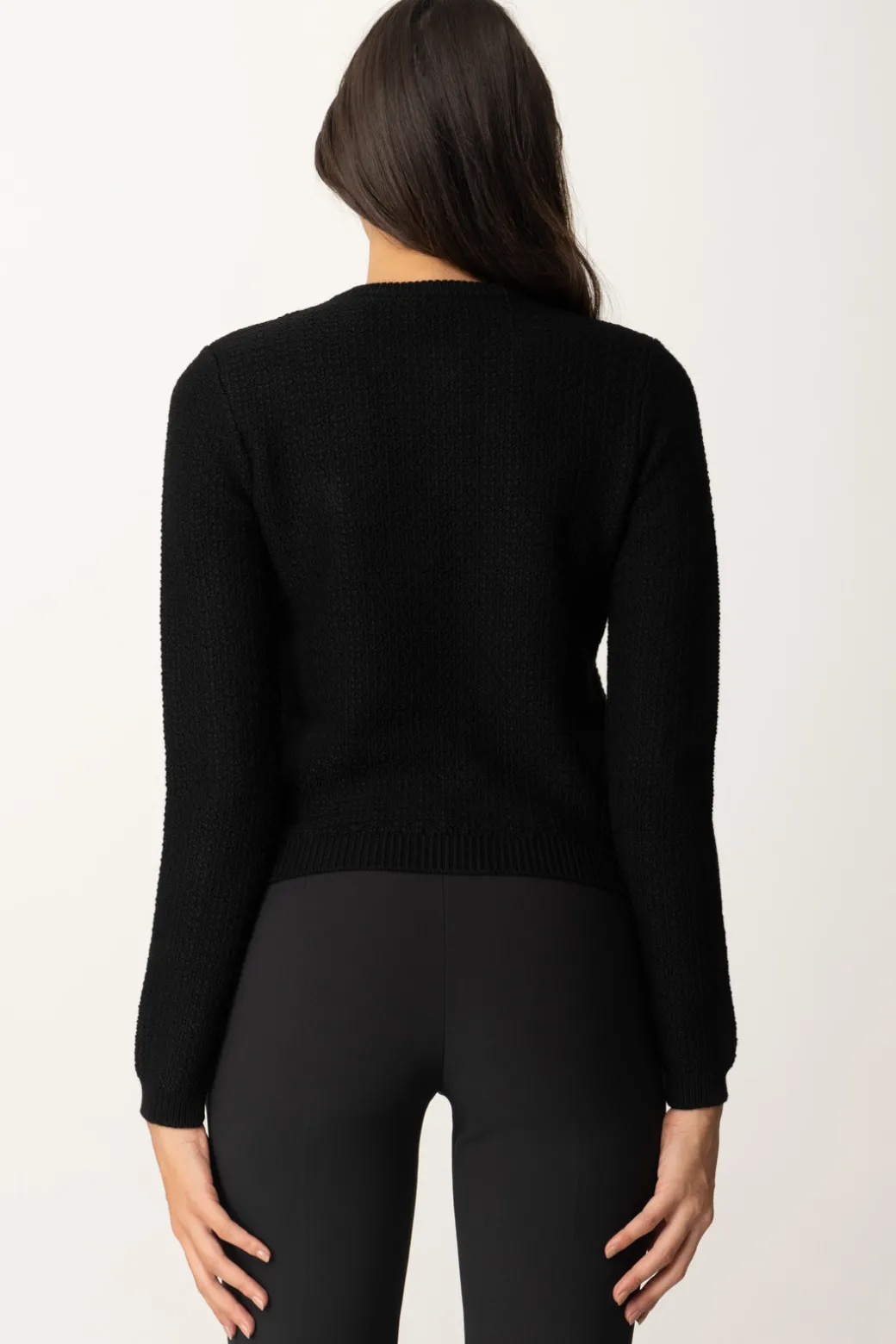 Elisabetta Franchi Cardigan In Lana Bouclé con Tasche In VelaNERO