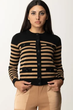 Elisabetta Franchi Cardigan a Righe con TaschineNERO/CAMEL