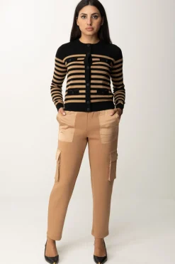 Elisabetta Franchi Cardigan a Righe con TaschineNERO/CAMEL