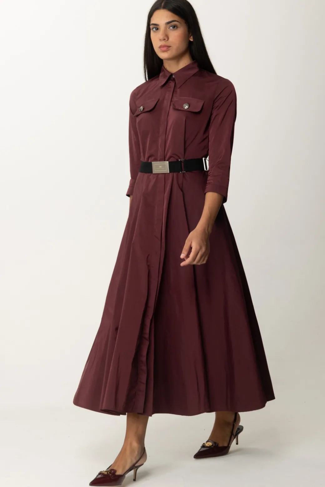 Elisabetta Franchi Chemisier In Nylon con CinturaROUGE NOIR