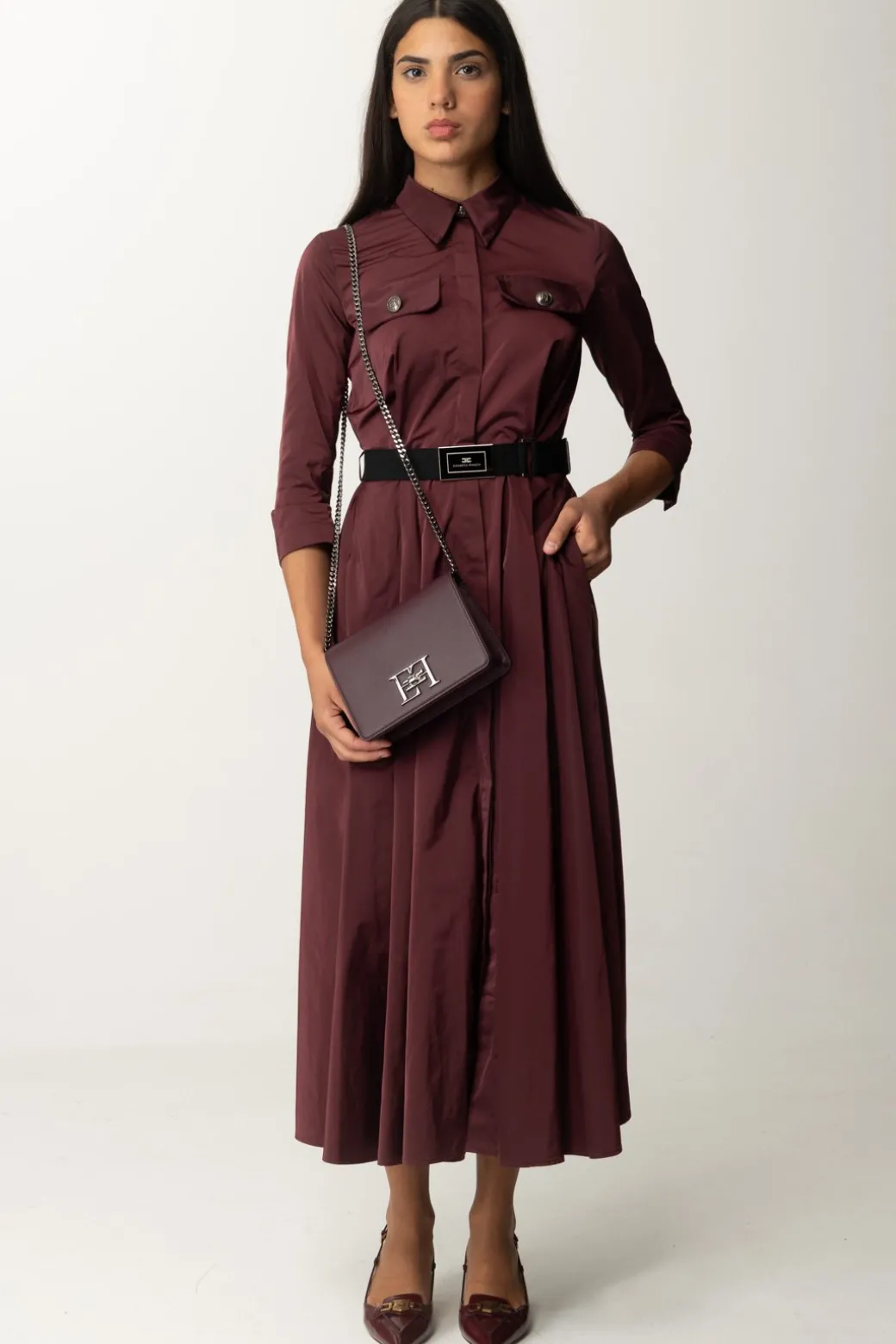 Elisabetta Franchi Chemisier In Nylon con CinturaROUGE NOIR