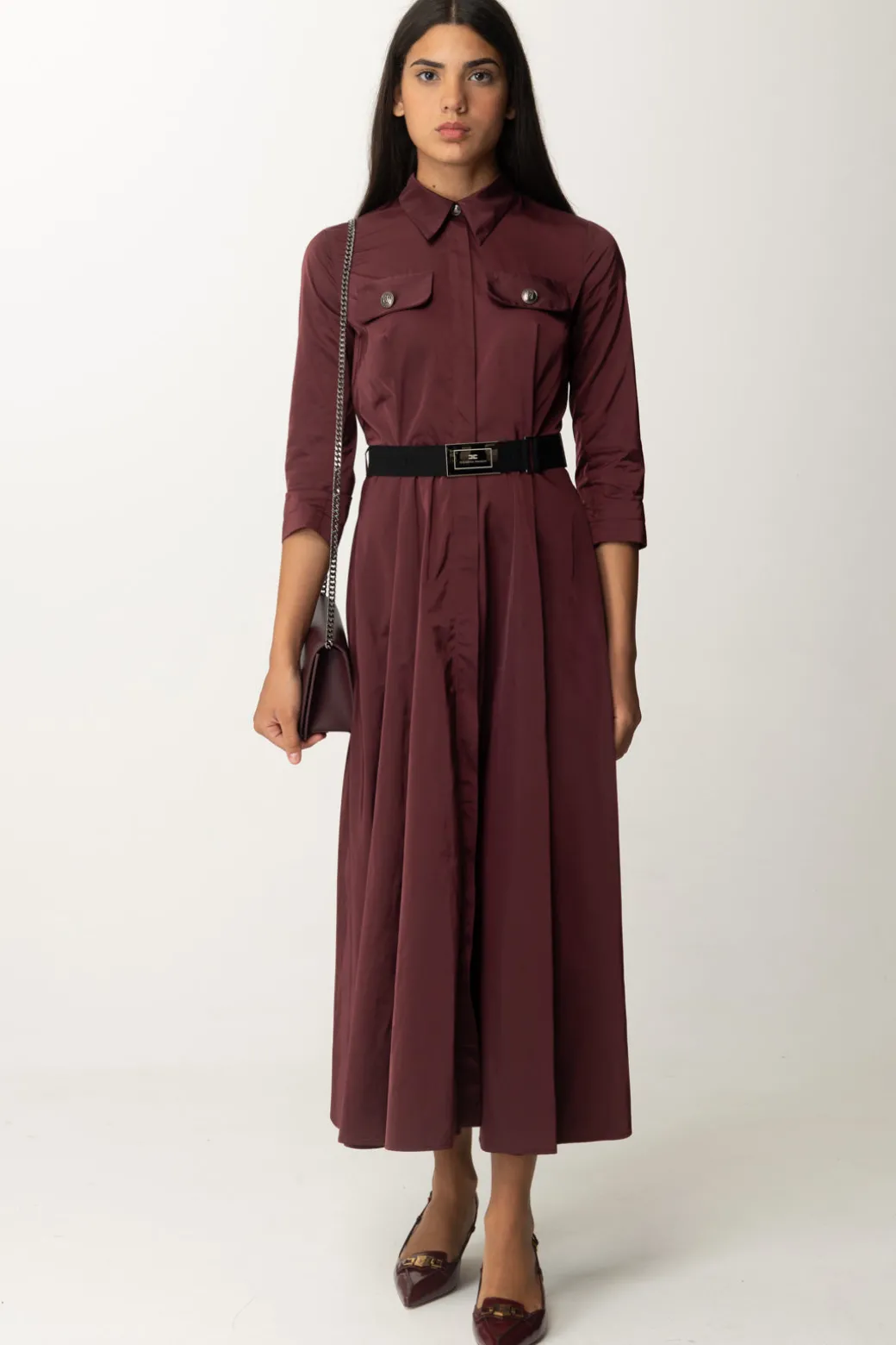 Elisabetta Franchi Chemisier In Nylon con CinturaROUGE NOIR