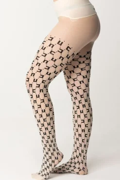 Elisabetta Franchi Collant Stampa Logo CubicoBURRO/NERO