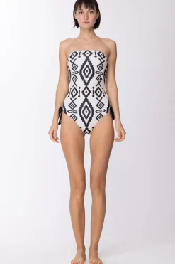 Elisabetta Franchi Costume con Stampa a Rombo EtnicoBURRO/NERO