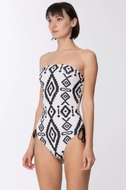 Elisabetta Franchi Costume con Stampa a Rombo EtnicoBURRO/NERO