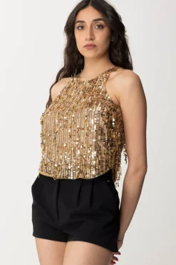 Elisabetta Franchi Crop Top con Frange Di PerlineGOLD