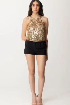 Elisabetta Franchi Crop Top con Frange Di PerlineGOLD