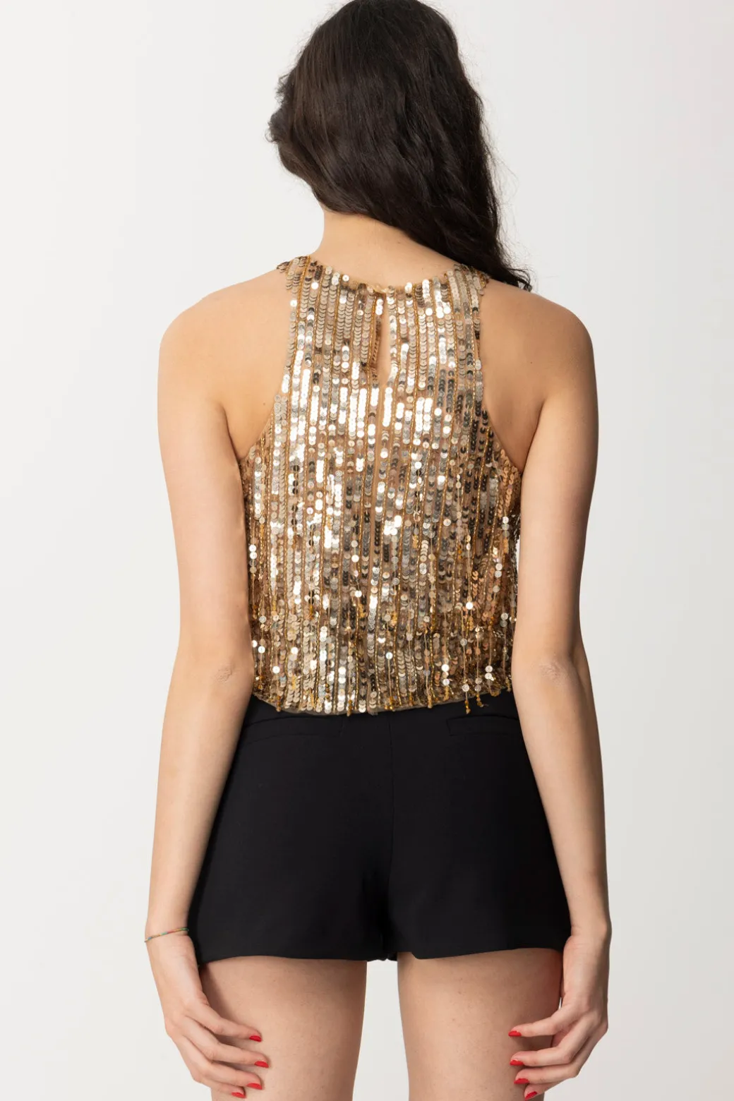 Elisabetta Franchi Crop Top con Frange Di PerlineGOLD