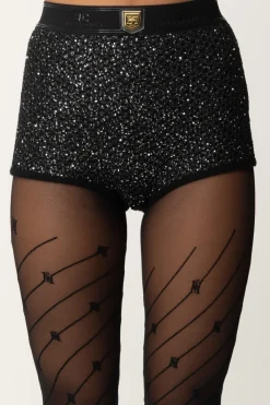 Elisabetta Franchi Culotte In Lana con PaillettesNERO/SILVER