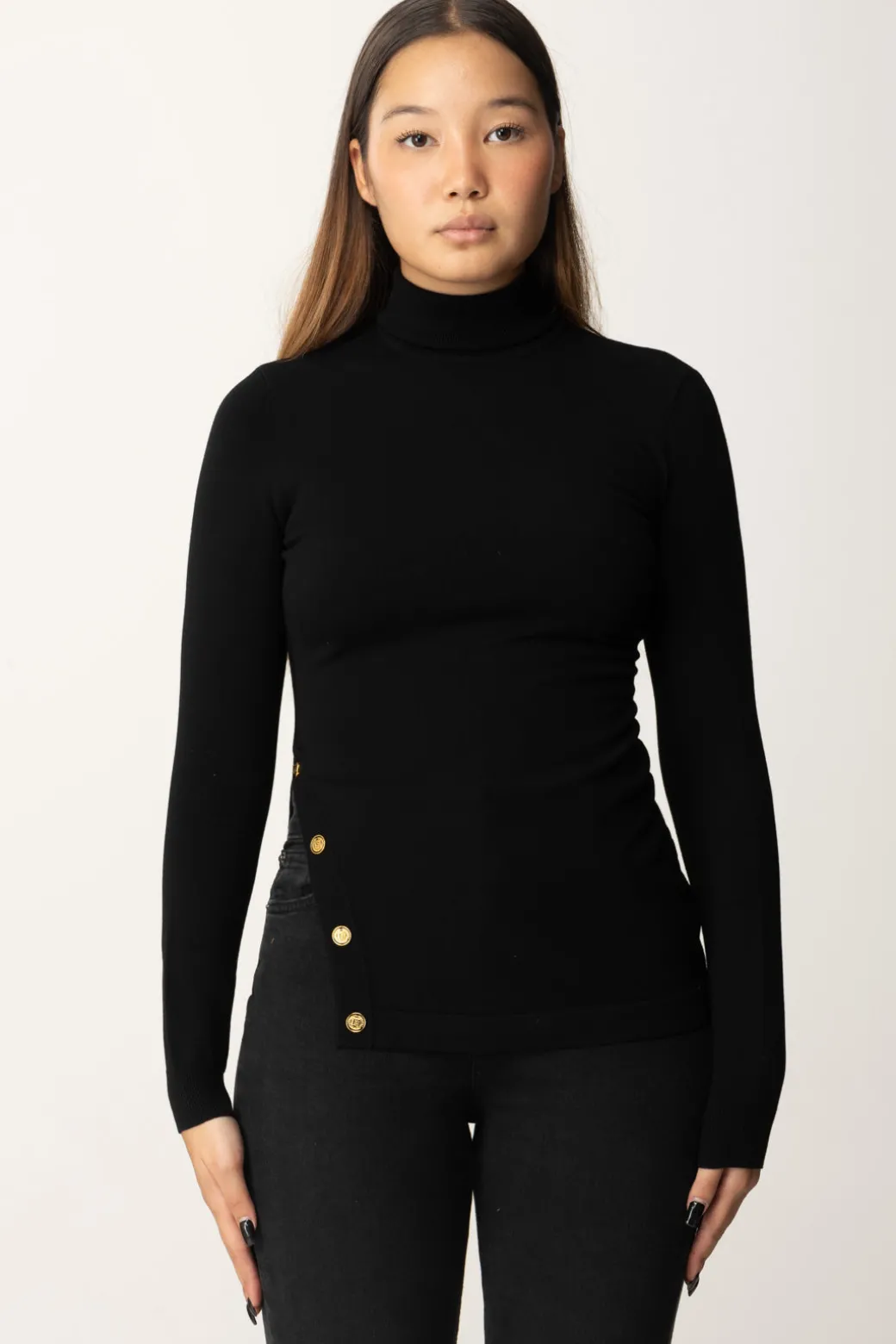 Elisabetta Franchi Dolcevita con Bottoni LateraliNERO