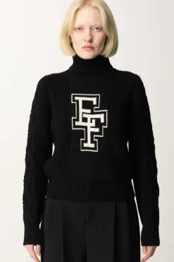 Elisabetta Franchi Dolcevita In Lana con Logo EfNERO/BURRO