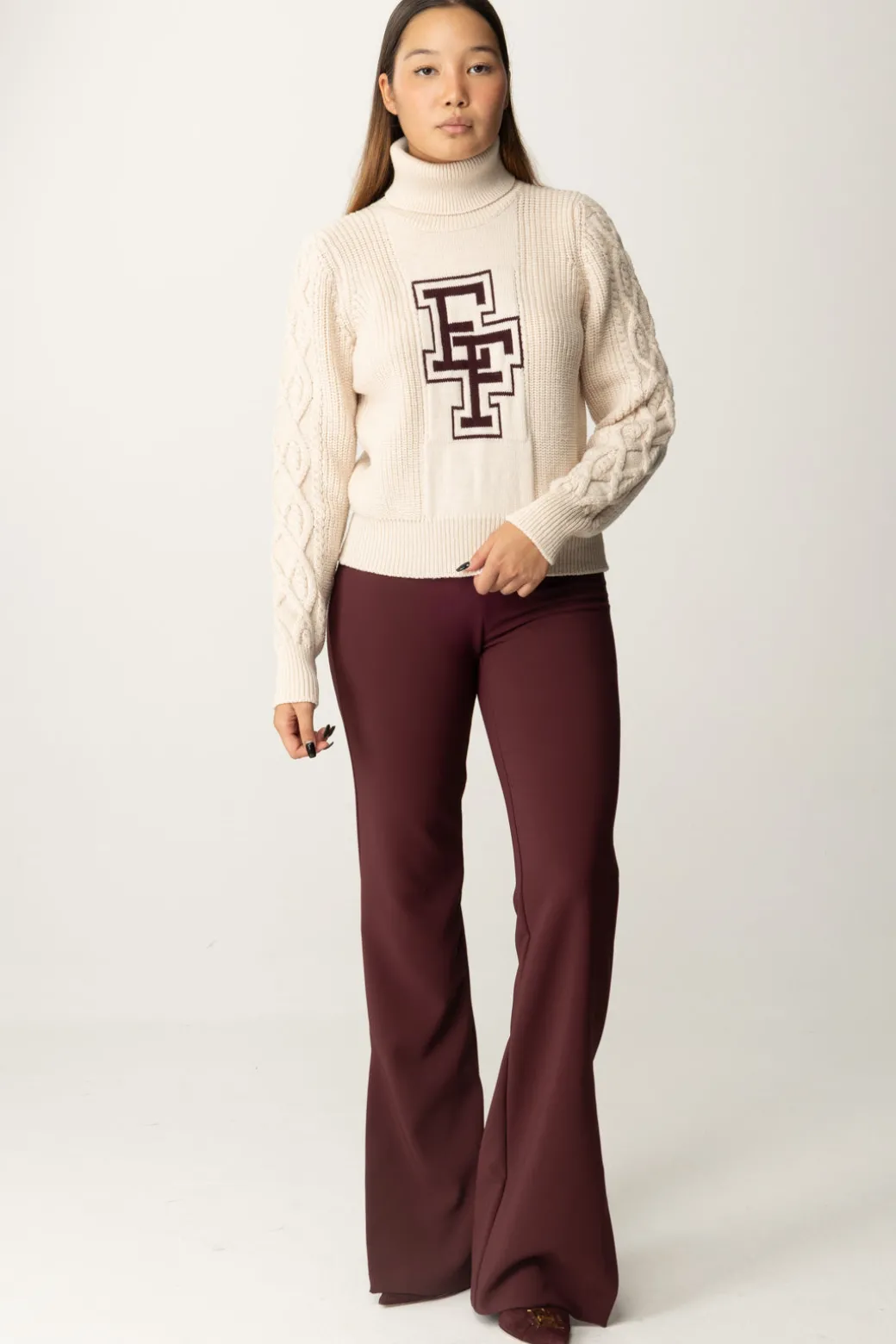 Elisabetta Franchi Dolcevita In Lana con Logo EfBURRO/ROUGE NOIR