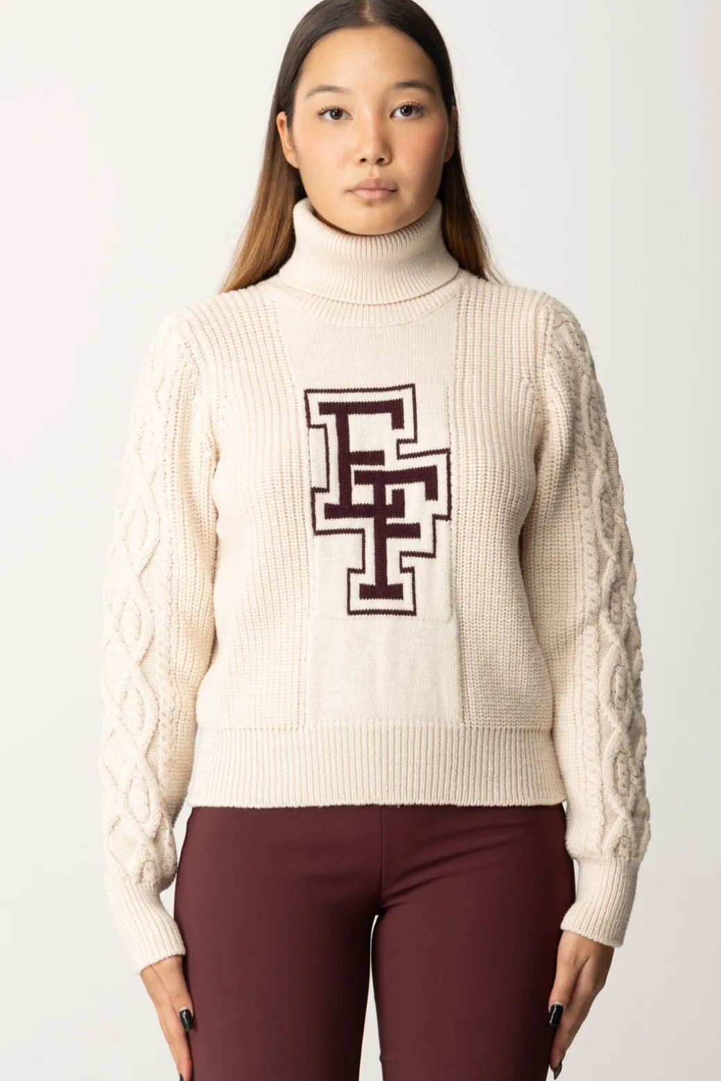 Elisabetta Franchi Dolcevita In Lana con Logo EfBURRO/ROUGE NOIR