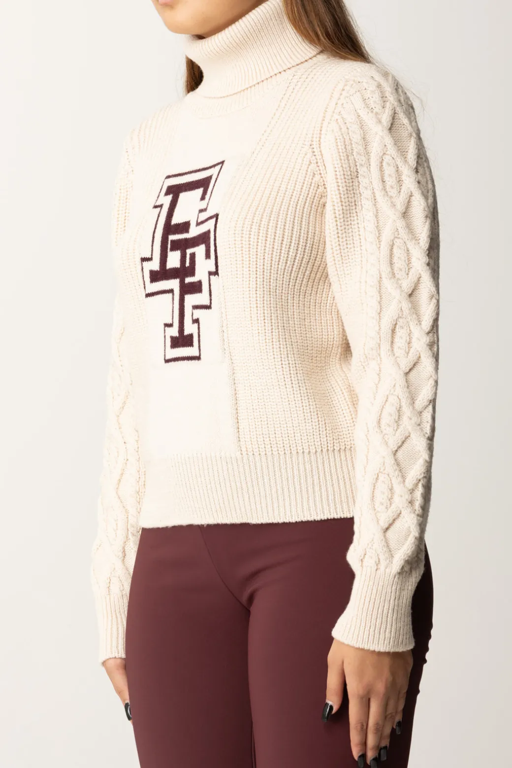 Elisabetta Franchi Dolcevita In Lana con Logo EfBURRO/ROUGE NOIR