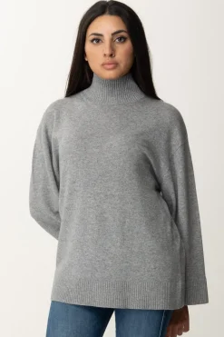 Elisabetta Franchi Dolcevita In Misto Cashmere con LogoGRIGIO MELANGE/AVORIO