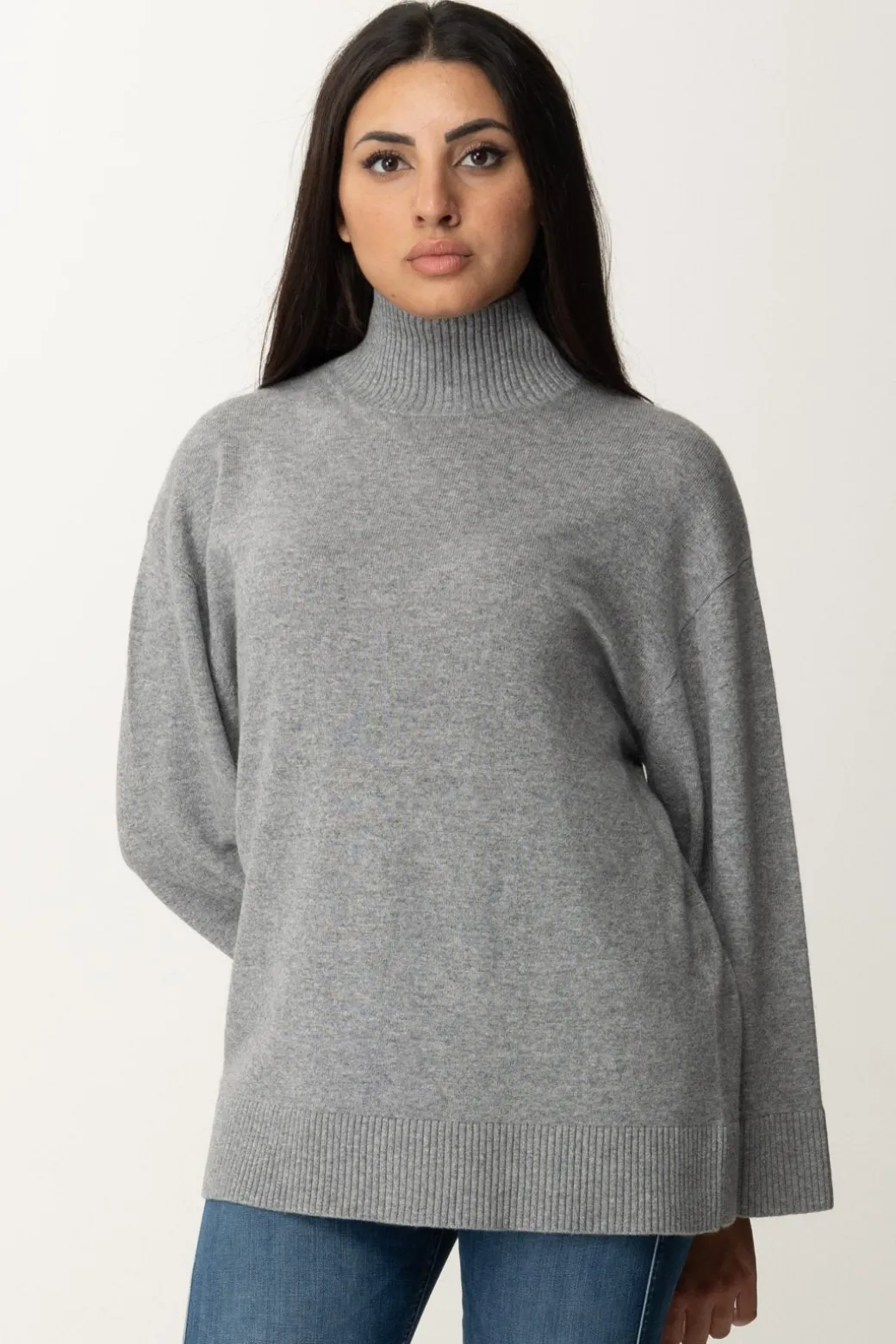 Elisabetta Franchi Dolcevita In Misto Cashmere con LogoGRIGIO MELANGE/AVORIO