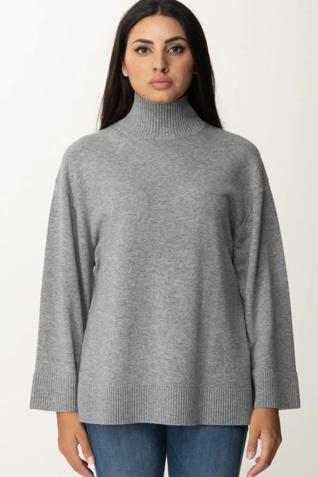 Elisabetta Franchi Dolcevita In Misto Cashmere con LogoGRIGIO MELANGE/AVORIO