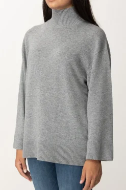 Elisabetta Franchi Dolcevita In Misto Cashmere con LogoGRIGIO MELANGE/AVORIO