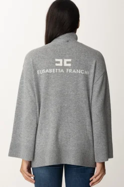 Elisabetta Franchi Dolcevita In Misto Cashmere con LogoGRIGIO MELANGE/AVORIO