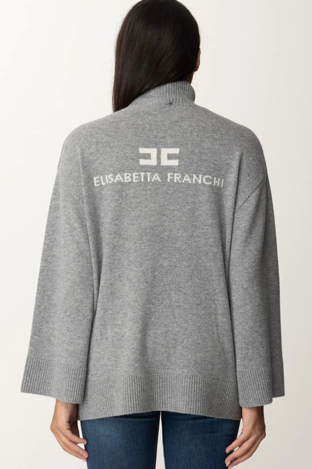 Elisabetta Franchi Dolcevita In Misto Cashmere con LogoGRIGIO MELANGE/AVORIO
