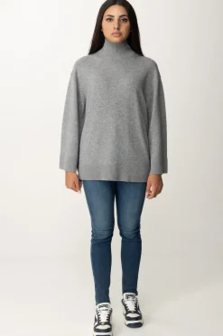 Elisabetta Franchi Dolcevita In Misto Cashmere con LogoGRIGIO MELANGE/AVORIO